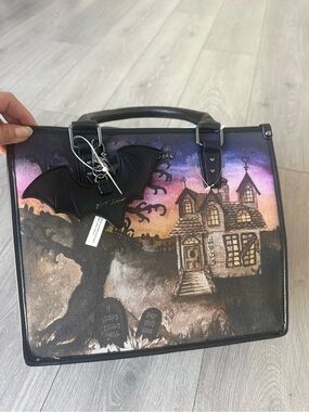Betsey Johnson Haunted House Satchel in Purple, Pink, Black